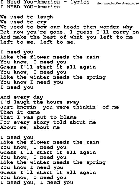 i need you lyrics america|More.